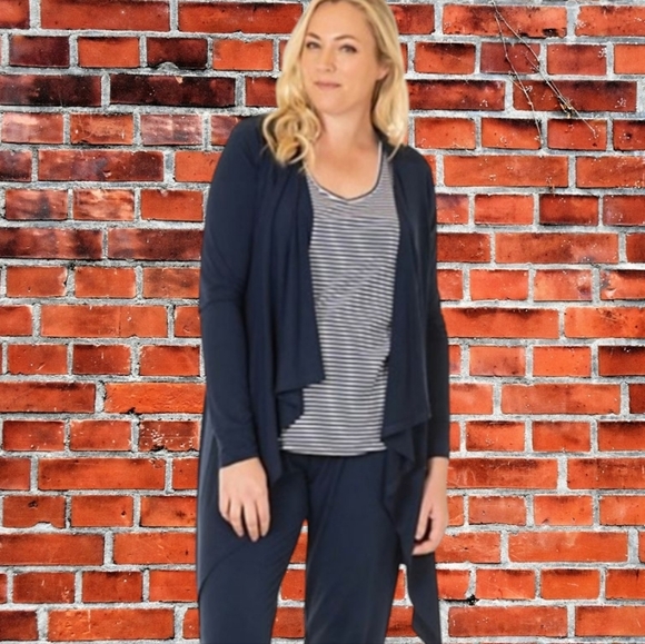 Barefoot Dreams bamboo chic lite navy open front long cardigan #436 navy sz S/M - Picture 1 of 10